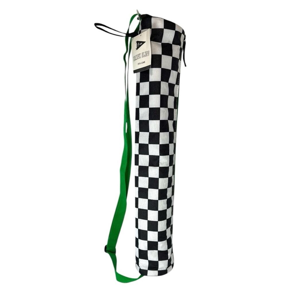 Drink Sling 4 can carrier black white Checkerboard print NEW